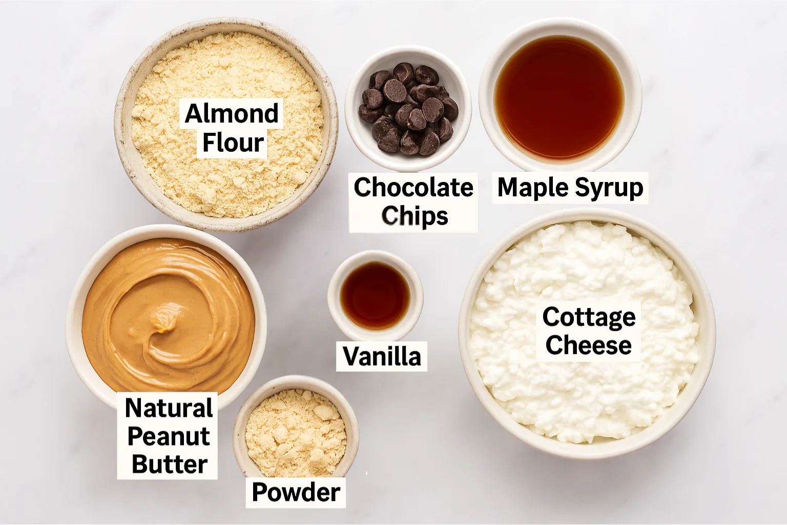 cottage-cheese-cookie-dough-ingredients Labeled ingredients for cottage cheese cookie dough