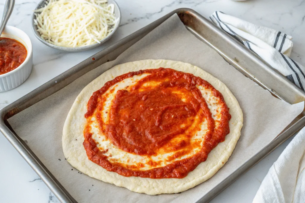 Cottage Cheese Pizza Crust: Quick, High-Protein 2-Ingredient Dough Cottage Cheese Pizza Crust Pizza dough with tomato sauce spread on top