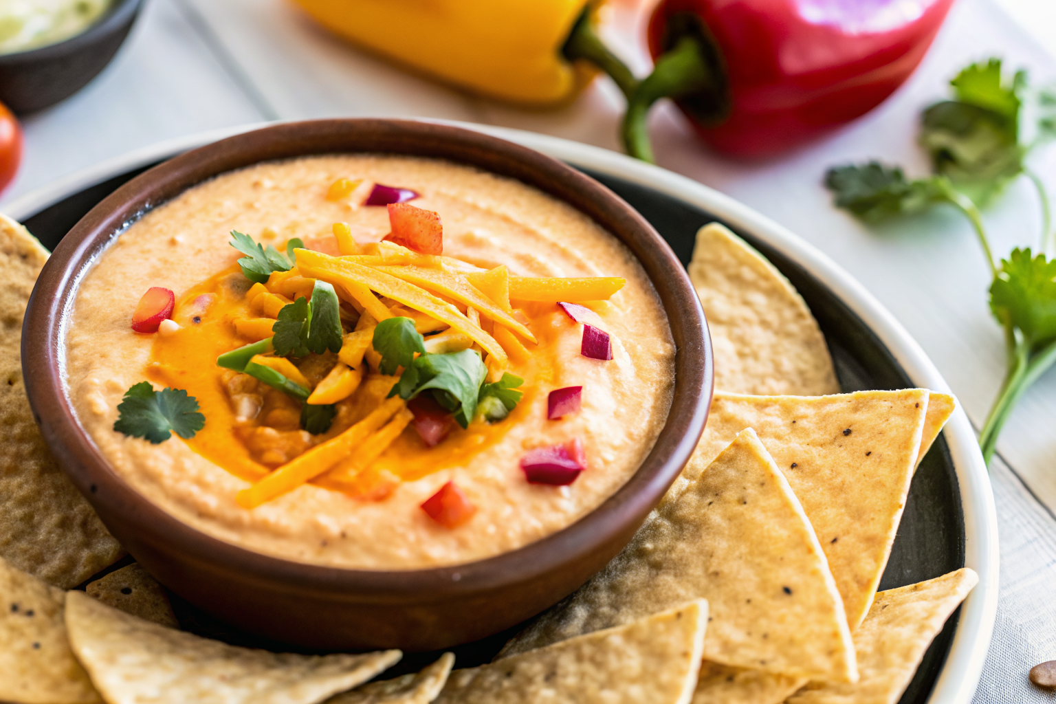 final-cottage-cheese-queso-dip Cottage cheese queso with cheddar curls and fresh herbs