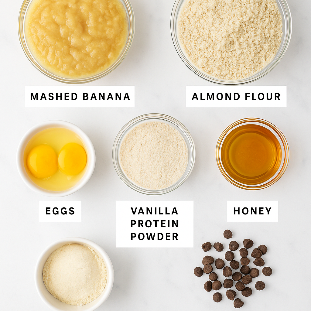 protein-muffins-ingredients-top Labeled ingredients for banana protein muffins