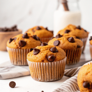 Protein Muffins: Quick, Healthy, and Packed with Flavor Protein Muffins Chocolate chip protein muffins with milk and cozy setup