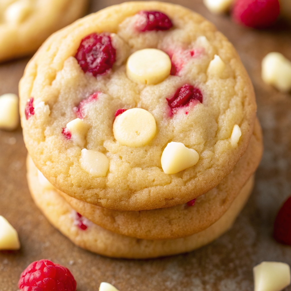 white-chocolate-raspberry-cookies-stack stack of white chocolate raspberry cookies with white chocolate chunks and fresh raspberries Filename: white-chocolate-raspberry-cookies-stack
